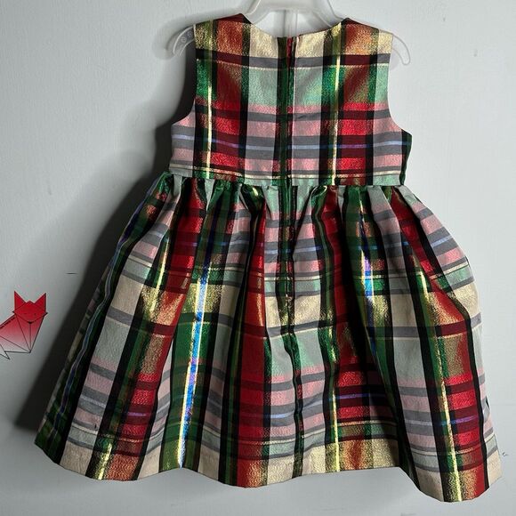 Bonnie Baby Holiday Metallic Shimmery Plaid Dress Gold Bow Size 24 Months - Picture 2 of 7